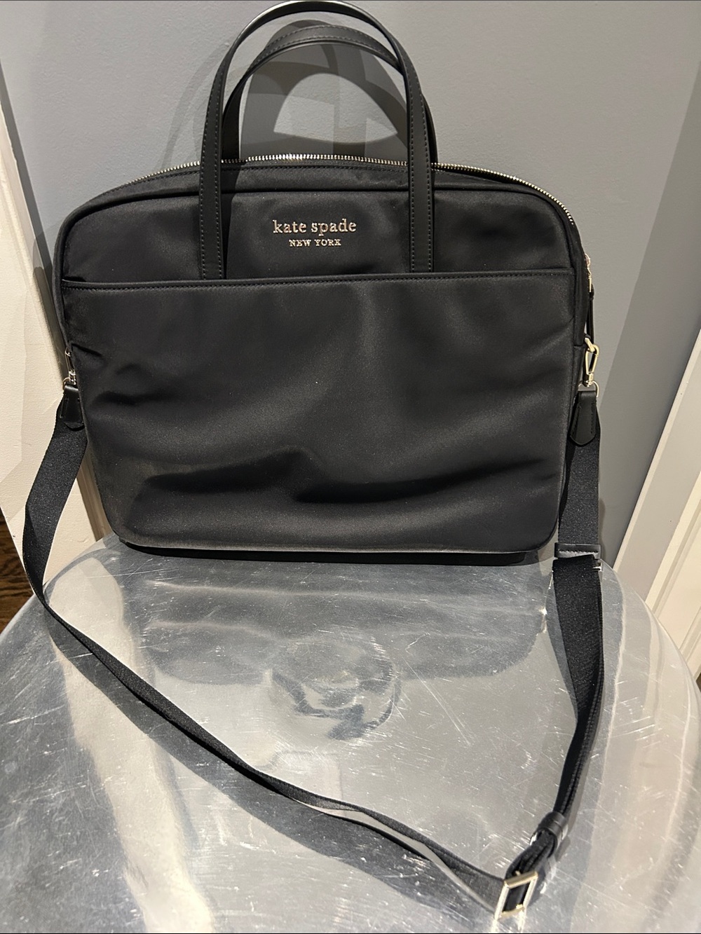 Kate Spade Black Nylon Laptop Briefcase/Travel bag with Detachable Strap